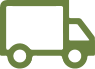 A simple green silhouette of a delivery truck icon, displaying only the basic shape and wheels without any additional details or text.