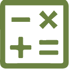 A green calculator icon with symbols for addition, subtraction, multiplication, and equality arranged inside a square frame.