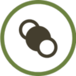 A minimalist icon featuring two overlapping circles, with one circle larger and dark brown, representing carbon dioxide. 