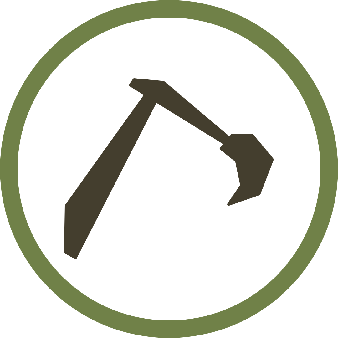 A pickaxe icon in a circle with a green border.