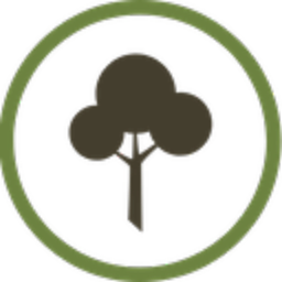 A simple tree icon with three rounded clumps of foliage and a tapered trunk, enclosed within a green circle, symbolises trees planted